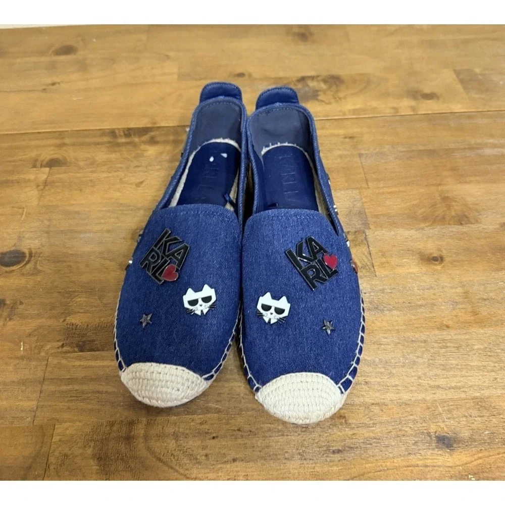 Karl Lagerfeld Paris Malvie Denim Espadrilles Blue Choupette Charms Womens‎ 11M